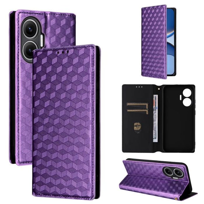 Funda de cuero plegable con textura de cuadrícula cúbica para teléfono, For Redmi K80 / K80 Pro, For Redmi Note 14 Pro 4G Global, For Redmi Note 14 4G 163.25mm, For Redmi Note 14 Pro+ 5G, For Redmi 14C 4G, For Redmi K70 Ultra                           ...