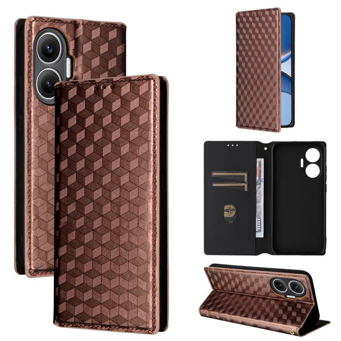 Funda de cuero plegable con textura de cuadrícula cúbica para teléfono, For Redmi K80 / K80 Pro, For Redmi Note 14 Pro 4G Global, For Redmi Note 14 4G 163.25mm, For Redmi Note 14 Pro+ 5G, For Redmi 14C 4G, For Redmi K70 Ultra                           ...