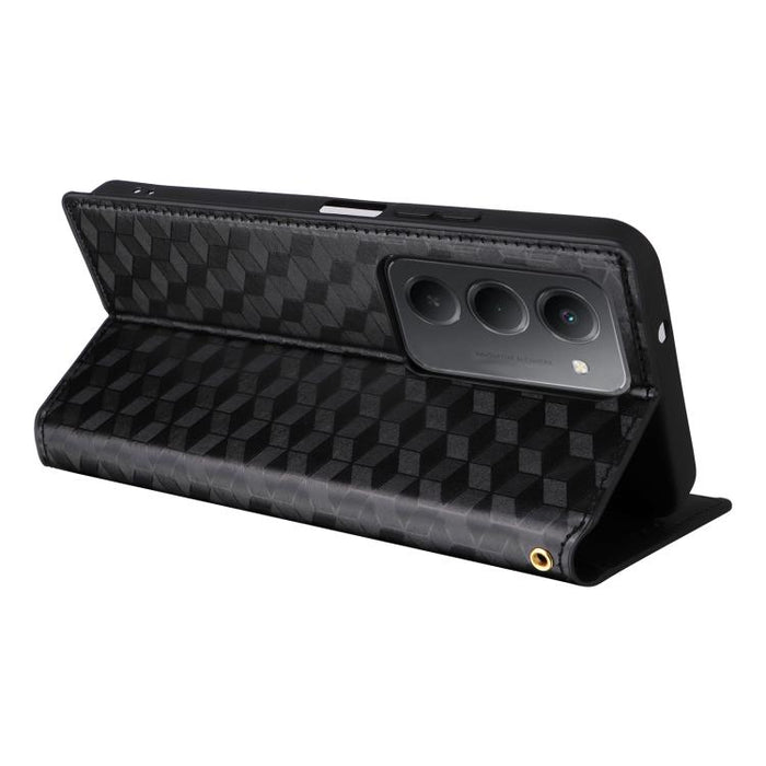 Funda de cuero plegable con textura de cuadrícula cúbica para teléfono, For Redmi K80 / K80 Pro, For Redmi Note 14 Pro 4G Global, For Redmi Note 14 4G 163.25mm, For Redmi Note 14 Pro+ 5G, For Redmi 14C 4G, For Redmi K70 Ultra                           ...