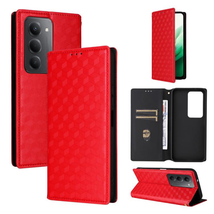 Funda de cuero plegable con textura de cuadrícula cúbica para teléfono, For Redmi K80 / K80 Pro, For Redmi Note 14 Pro 4G Global, For Redmi Note 14 4G 163.25mm, For Redmi Note 14 Pro+ 5G, For Redmi 14C 4G, For Redmi K70 Ultra                           ...