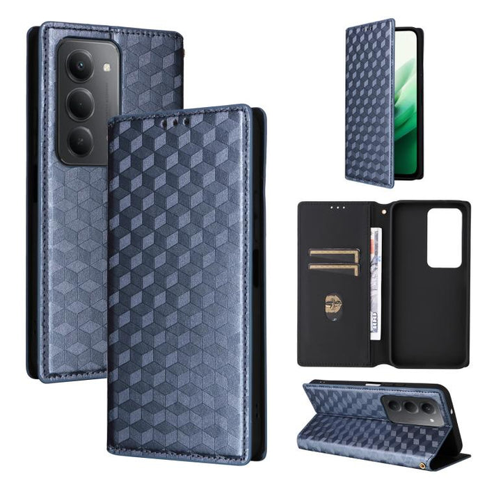 Funda de cuero plegable con textura de cuadrícula cúbica para teléfono, For Redmi K80 / K80 Pro, For Redmi Note 14 Pro 4G Global, For Redmi Note 14 4G 163.25mm, For Redmi Note 14 Pro+ 5G, For Redmi 14C 4G, For Redmi K70 Ultra                           ...