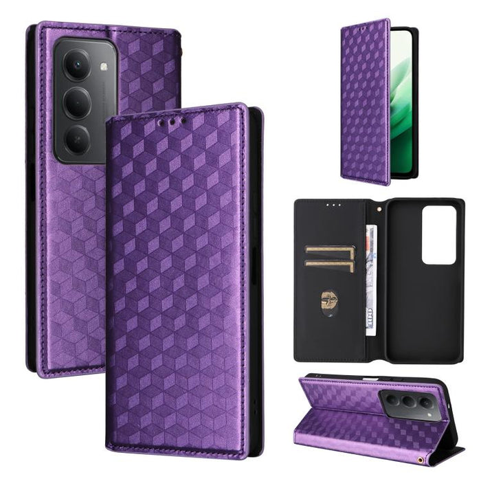 Funda de cuero plegable con textura de cuadrícula cúbica para teléfono, For Redmi K80 / K80 Pro, For Redmi Note 14 Pro 4G Global, For Redmi Note 14 4G 163.25mm, For Redmi Note 14 Pro+ 5G, For Redmi 14C 4G, For Redmi K70 Ultra                           ...