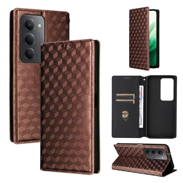 Funda de cuero plegable con textura de cuadrícula cúbica para teléfono, For Redmi K80 / K80 Pro, For Redmi Note 14 Pro 4G Global, For Redmi Note 14 4G 163.25mm, For Redmi Note 14 Pro+ 5G, For Redmi 14C 4G, For Redmi K70 Ultra                           ...