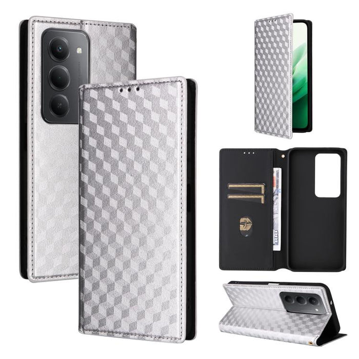Funda de cuero plegable con textura de cuadrícula cúbica para teléfono, For Redmi K80 / K80 Pro, For Redmi Note 14 Pro 4G Global, For Redmi Note 14 4G 163.25mm, For Redmi Note 14 Pro+ 5G, For Redmi 14C 4G, For Redmi K70 Ultra                           ...
