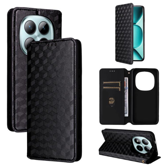 Funda de cuero plegable con textura de cuadrícula cúbica para teléfono, For Redmi K80 / K80 Pro, For Redmi Note 14 Pro 4G Global, For Redmi Note 14 4G 163.25mm, For Redmi Note 14 Pro+ 5G, For Redmi 14C 4G, For Redmi K70 Ultra                           ...