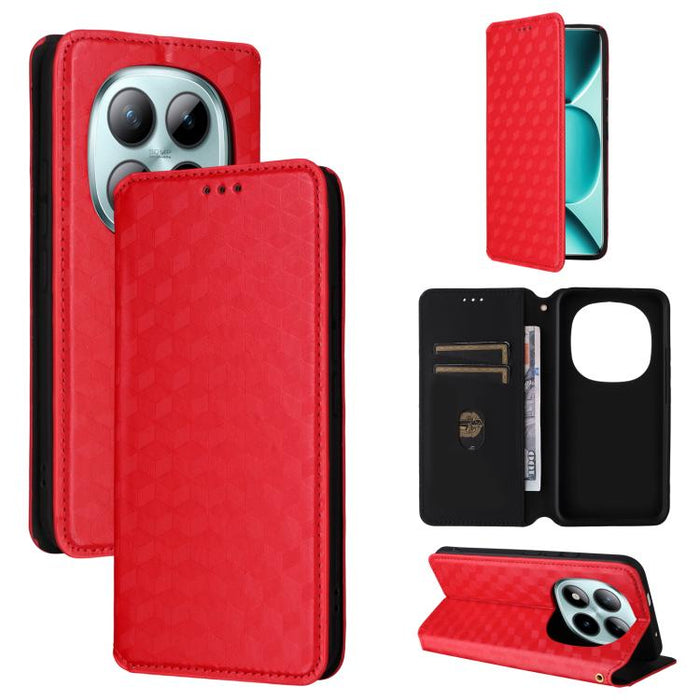 Funda de cuero plegable con textura de cuadrícula cúbica para teléfono, For Redmi K80 / K80 Pro, For Redmi Note 14 Pro 4G Global, For Redmi Note 14 4G 163.25mm, For Redmi Note 14 Pro+ 5G, For Redmi 14C 4G, For Redmi K70 Ultra                           ...