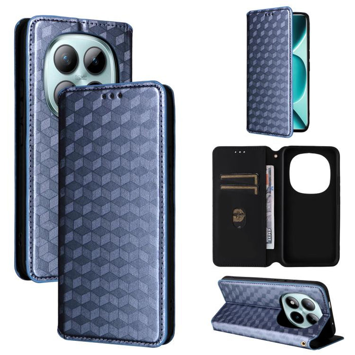 Funda de cuero plegable con textura de cuadrícula cúbica para teléfono, For Redmi K80 / K80 Pro, For Redmi Note 14 Pro 4G Global, For Redmi Note 14 4G 163.25mm, For Redmi Note 14 Pro+ 5G, For Redmi 14C 4G, For Redmi K70 Ultra                           ...