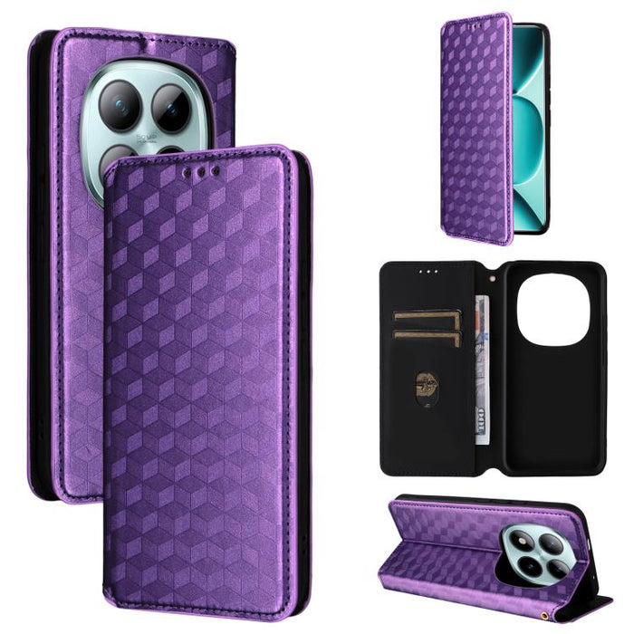 Funda de cuero plegable con textura de cuadrícula cúbica para teléfono, For Redmi K80 / K80 Pro, For Redmi Note 14 Pro 4G Global, For Redmi Note 14 4G 163.25mm, For Redmi Note 14 Pro+ 5G, For Redmi 14C 4G, For Redmi K70 Ultra                           ...
