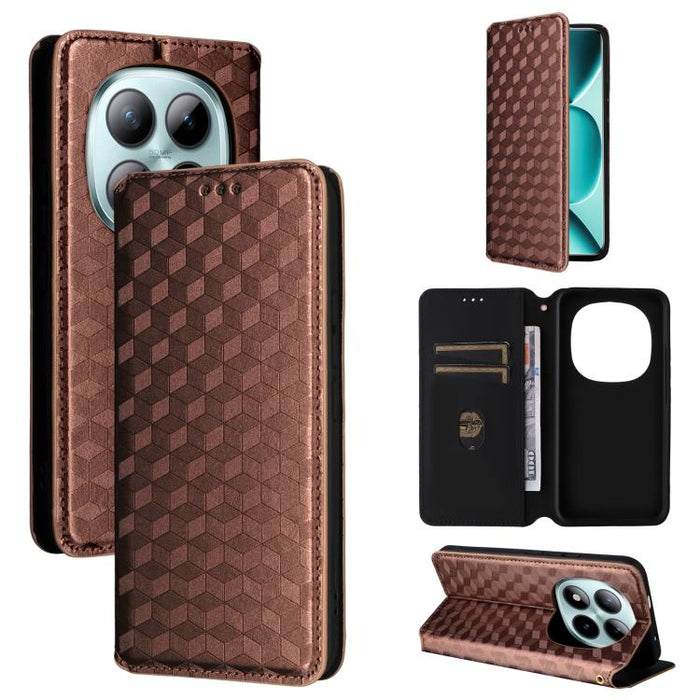 Funda de cuero plegable con textura de cuadrícula cúbica para teléfono, For Redmi K80 / K80 Pro, For Redmi Note 14 Pro 4G Global, For Redmi Note 14 4G 163.25mm, For Redmi Note 14 Pro+ 5G, For Redmi 14C 4G, For Redmi K70 Ultra                           ...