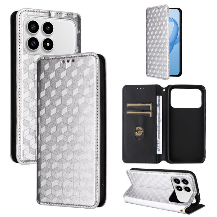 Funda de cuero plegable con textura de cuadrícula cúbica para teléfono, For Redmi A7 Pro 171mm / Poco C85x 5G, For Redmi 15a 5G, For Redmi Turbo 5 Max / Poco X8 Pro Max, For Redmi Turbo 5 5G / Poco X8 Pro 5G                                             ...