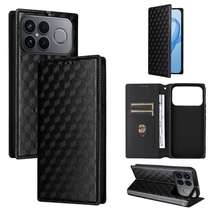 Funda de cuero plegable con textura de cuadrícula cúbica para teléfono, For Redmi A7 Pro 171mm / Poco C85x 5G, For Redmi 15a 5G, For Redmi Turbo 5 Max / Poco X8 Pro Max, For Redmi Turbo 5 5G / Poco X8 Pro 5G                                             ...