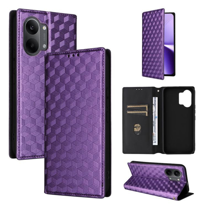 Funda de cuero plegable con textura de cuadrícula cúbica para teléfono, For Redmi A7 Pro 171mm / Poco C85x 5G, For Redmi 15a 5G, For Redmi Turbo 5 Max / Poco X8 Pro Max, For Redmi Turbo 5 5G / Poco X8 Pro 5G                                             ...