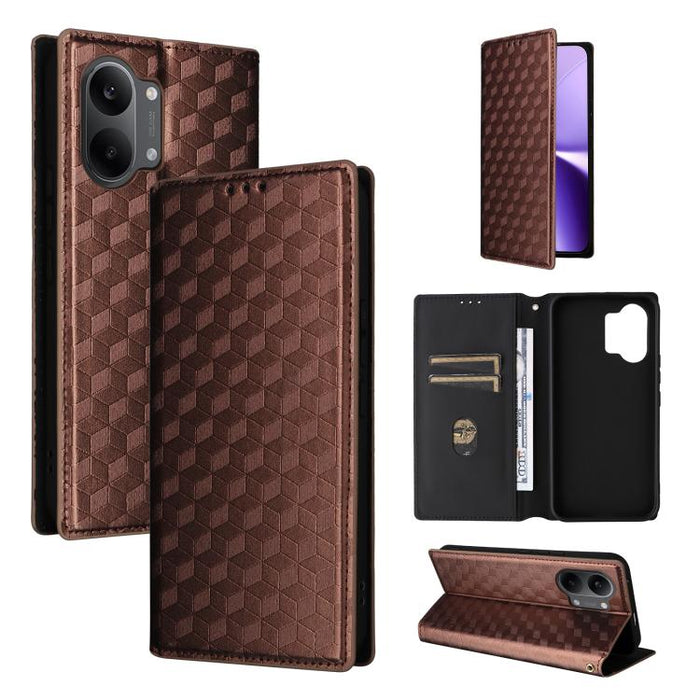 Funda de cuero plegable con textura de cuadrícula cúbica para teléfono, For Redmi A7 Pro 171mm / Poco C85x 5G, For Redmi 15a 5G, For Redmi Turbo 5 Max / Poco X8 Pro Max, For Redmi Turbo 5 5G / Poco X8 Pro 5G                                             ...