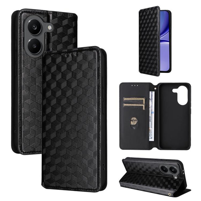 Funda de cuero plegable con textura de cuadrícula cúbica para teléfono, For Redmi A7 Pro 171mm / Poco C85x 5G, For Redmi 15a 5G, For Redmi Turbo 5 Max / Poco X8 Pro Max, For Redmi Turbo 5 5G / Poco X8 Pro 5G                                             ...