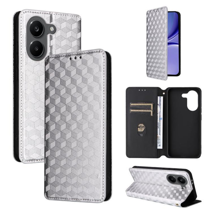 Funda de cuero plegable con textura de cuadrícula cúbica para teléfono, For Redmi A7 Pro 171mm / Poco C85x 5G, For Redmi 15a 5G, For Redmi Turbo 5 Max / Poco X8 Pro Max, For Redmi Turbo 5 5G / Poco X8 Pro 5G                                             ...