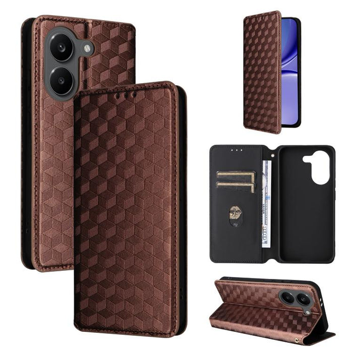 Funda de cuero plegable con textura de cuadrícula cúbica para teléfono, For Redmi A7 Pro 171mm / Poco C85x 5G, For Redmi 15a 5G, For Redmi Turbo 5 Max / Poco X8 Pro Max, For Redmi Turbo 5 5G / Poco X8 Pro 5G                                             ...