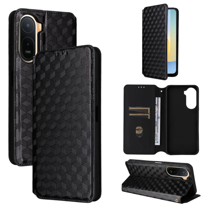 Funda de cuero plegable con textura de cuadrícula cúbica para teléfono, For Redmi A7 Pro 171mm / Poco C85x 5G, For Redmi 15a 5G, For Redmi Turbo 5 Max / Poco X8 Pro Max, For Redmi Turbo 5 5G / Poco X8 Pro 5G                                             ...