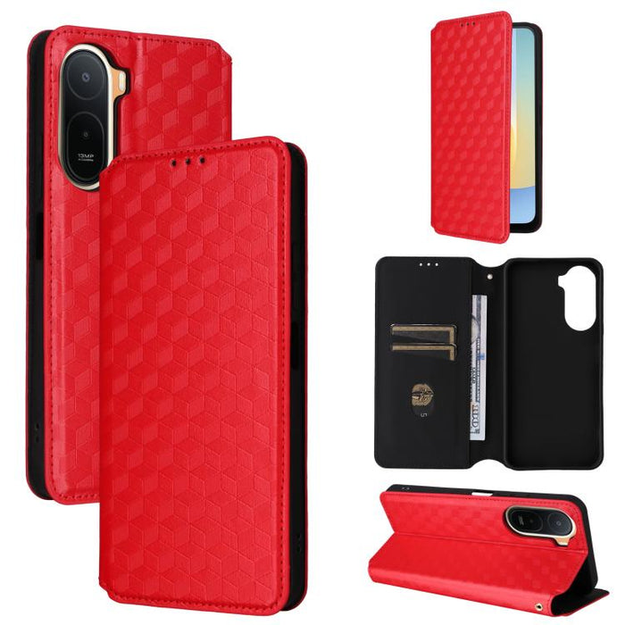 Funda de cuero plegable con textura de cuadrícula cúbica para teléfono, For Redmi A7 Pro 171mm / Poco C85x 5G, For Redmi 15a 5G, For Redmi Turbo 5 Max / Poco X8 Pro Max, For Redmi Turbo 5 5G / Poco X8 Pro 5G                                             ...