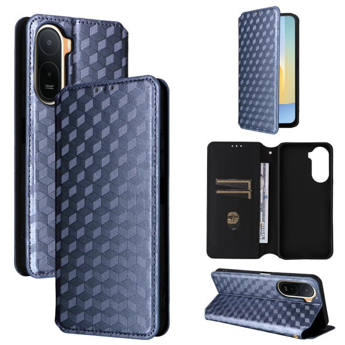 Funda de cuero plegable con textura de cuadrícula cúbica para teléfono, For Redmi A7 Pro 171mm / Poco C85x 5G, For Redmi 15a 5G, For Redmi Turbo 5 Max / Poco X8 Pro Max, For Redmi Turbo 5 5G / Poco X8 Pro 5G                                             ...