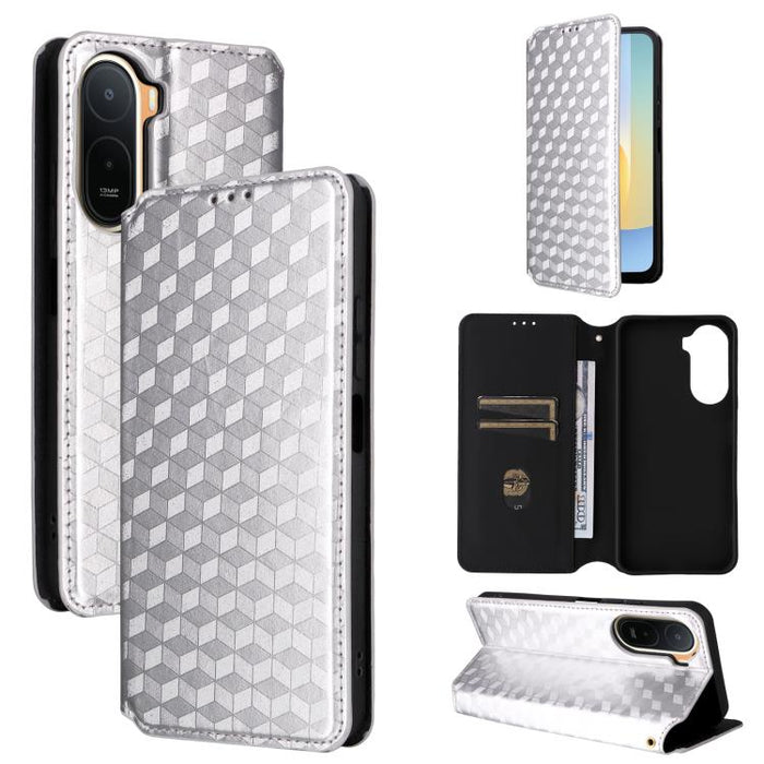 Funda de cuero plegable con textura de cuadrícula cúbica para teléfono, For Redmi A7 Pro 171mm / Poco C85x 5G, For Redmi 15a 5G, For Redmi Turbo 5 Max / Poco X8 Pro Max, For Redmi Turbo 5 5G / Poco X8 Pro 5G                                             ...