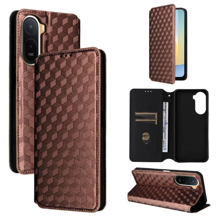Funda de cuero plegable con textura de cuadrícula cúbica para teléfono, For Redmi A7 Pro 171mm / Poco C85x 5G, For Redmi 15a 5G, For Redmi Turbo 5 Max / Poco X8 Pro Max, For Redmi Turbo 5 5G / Poco X8 Pro 5G                                             ...