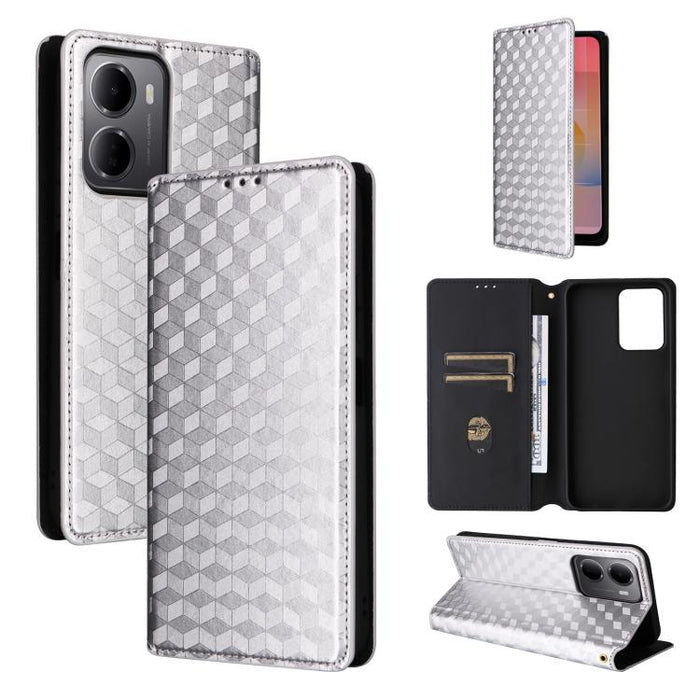 Funda de cuero plegable con textura de cuadrícula cúbica para teléfono, For Redmi A7 Pro 171mm / Poco C85x 5G, For Redmi 15a 5G, For Redmi Turbo 5 Max / Poco X8 Pro Max, For Redmi Turbo 5 5G / Poco X8 Pro 5G                                             ...