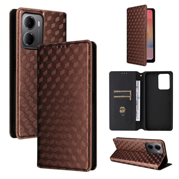 Funda de cuero plegable con textura de cuadrícula cúbica para teléfono, For Redmi A7 Pro 171mm / Poco C85x 5G, For Redmi 15a 5G, For Redmi Turbo 5 Max / Poco X8 Pro Max, For Redmi Turbo 5 5G / Poco X8 Pro 5G                                             ...
