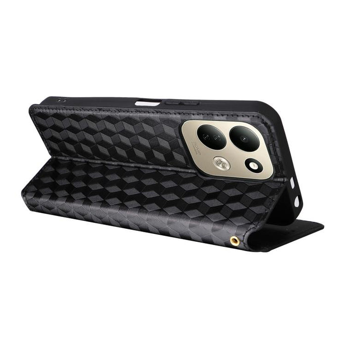 Funda de cuero plegable con textura de cuadrícula cúbica para teléfono, For Redmi Note 17 5G / 4G Global / 5G India 169.7mm, For Redmi 17C 5G, For Redmi Note 17 Pro+ 5G Global 163.4mm, For Redmi 17 5G / 4G Global 170mm, For Redmi 17C 4G / 14C / 14R / A...