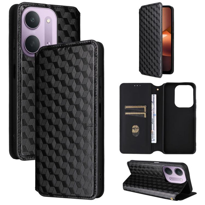 Funda de cuero plegable con textura de cuadrícula cúbica para teléfono, For Redmi A7 Pro 171mm / Poco C85x 5G, For Redmi 15a 5G, For Redmi Turbo 5 Max / Poco X8 Pro Max, For Redmi Turbo 5 5G / Poco X8 Pro 5G                                             ...