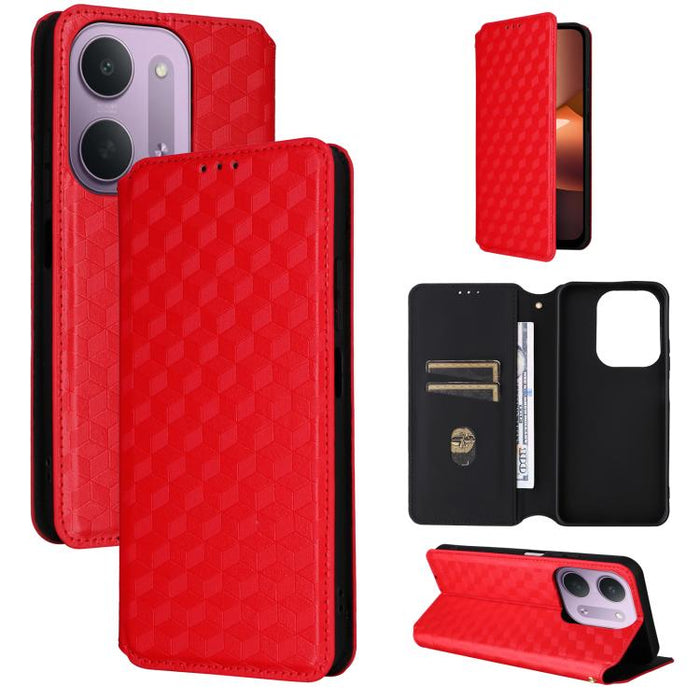 Funda de cuero plegable con textura de cuadrícula cúbica para teléfono, For Redmi A7 Pro 171mm / Poco C85x 5G, For Redmi 15a 5G, For Redmi Turbo 5 Max / Poco X8 Pro Max, For Redmi Turbo 5 5G / Poco X8 Pro 5G                                             ...