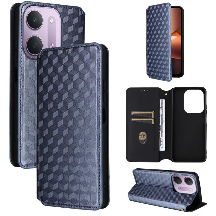 Funda de cuero plegable con textura de cuadrícula cúbica para teléfono, For Redmi A7 Pro 171mm / Poco C85x 5G, For Redmi 15a 5G, For Redmi Turbo 5 Max / Poco X8 Pro Max, For Redmi Turbo 5 5G / Poco X8 Pro 5G                                             ...