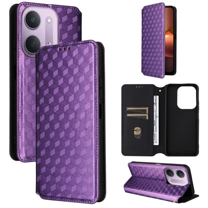 Funda de cuero plegable con textura de cuadrícula cúbica para teléfono, For Redmi A7 Pro 171mm / Poco C85x 5G, For Redmi 15a 5G, For Redmi Turbo 5 Max / Poco X8 Pro Max, For Redmi Turbo 5 5G / Poco X8 Pro 5G                                             ...