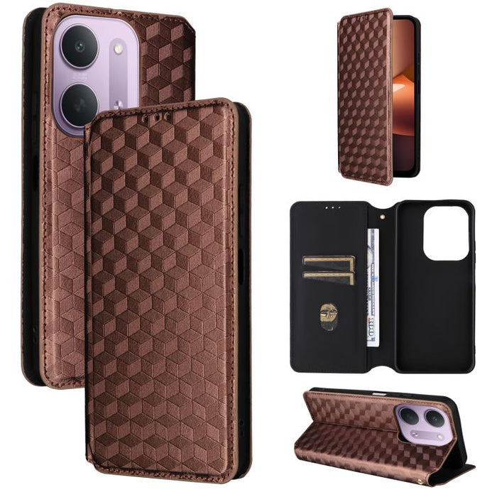 Funda de cuero plegable con textura de cuadrícula cúbica para teléfono, For Redmi A7 Pro 171mm / Poco C85x 5G, For Redmi 15a 5G, For Redmi Turbo 5 Max / Poco X8 Pro Max, For Redmi Turbo 5 5G / Poco X8 Pro 5G                                             ...