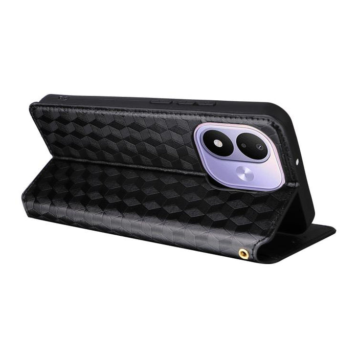 Funda de cuero plegable con textura de cuadrícula cúbica para teléfono, For Redmi A7 Pro 171mm / Poco C85x 5G, For Redmi 15a 5G, For Redmi Turbo 5 Max / Poco X8 Pro Max, For Redmi Turbo 5 5G / Poco X8 Pro 5G                                             ...