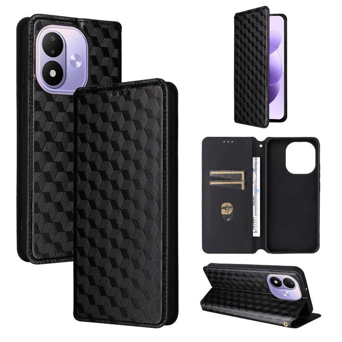 Funda de cuero plegable con textura de cuadrícula cúbica para teléfono, For Redmi A7 Pro 171mm / Poco C85x 5G, For Redmi 15a 5G, For Redmi Turbo 5 Max / Poco X8 Pro Max, For Redmi Turbo 5 5G / Poco X8 Pro 5G                                             ...