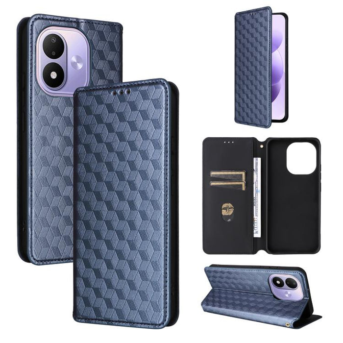 Funda de cuero plegable con textura de cuadrícula cúbica para teléfono, For Redmi A7 Pro 171mm / Poco C85x 5G, For Redmi 15a 5G, For Redmi Turbo 5 Max / Poco X8 Pro Max, For Redmi Turbo 5 5G / Poco X8 Pro 5G                                             ...
