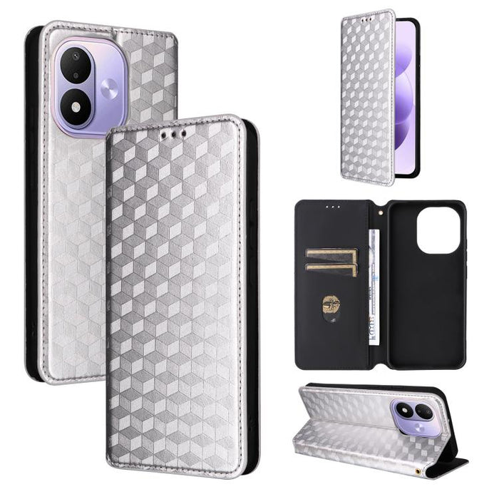 Funda de cuero plegable con textura de cuadrícula cúbica para teléfono, For Redmi A7 Pro 171mm / Poco C85x 5G, For Redmi 15a 5G, For Redmi Turbo 5 Max / Poco X8 Pro Max, For Redmi Turbo 5 5G / Poco X8 Pro 5G                                             ...