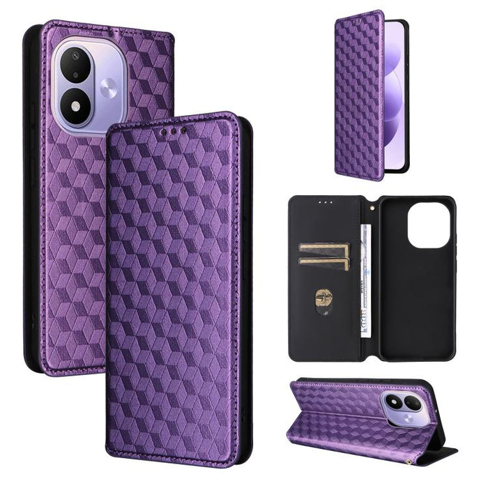 Funda de cuero plegable con textura de cuadrícula cúbica para teléfono, For Redmi A7 Pro 171mm / Poco C85x 5G, For Redmi 15a 5G, For Redmi Turbo 5 Max / Poco X8 Pro Max, For Redmi Turbo 5 5G / Poco X8 Pro 5G                                             ...