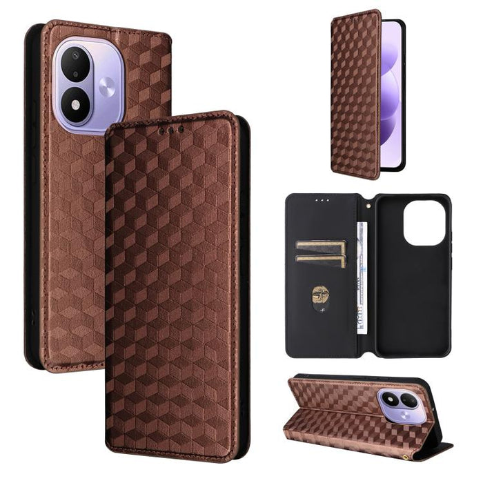 Funda de cuero plegable con textura de cuadrícula cúbica para teléfono, For Redmi A7 Pro 171mm / Poco C85x 5G, For Redmi 15a 5G, For Redmi Turbo 5 Max / Poco X8 Pro Max, For Redmi Turbo 5 5G / Poco X8 Pro 5G                                             ...