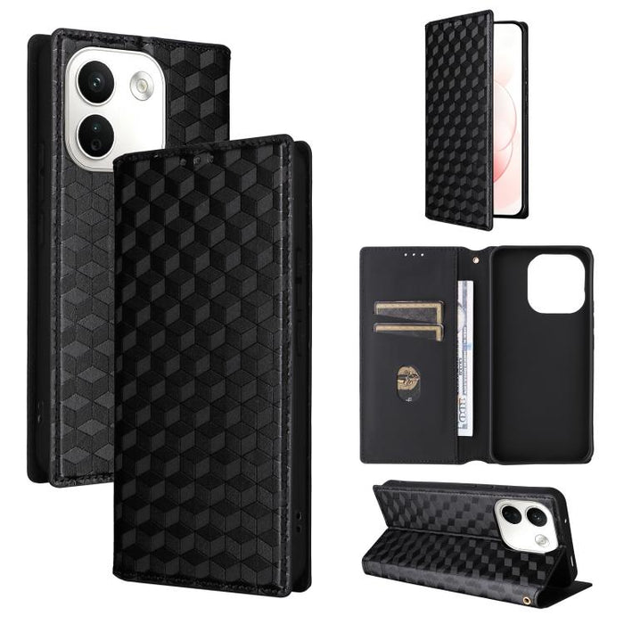 Funda de cuero plegable con textura de cuadrícula cúbica para teléfono, For Redmi A7 Pro 171mm / Poco C85x 5G, For Redmi 15a 5G, For Redmi Turbo 5 Max / Poco X8 Pro Max, For Redmi Turbo 5 5G / Poco X8 Pro 5G                                             ...