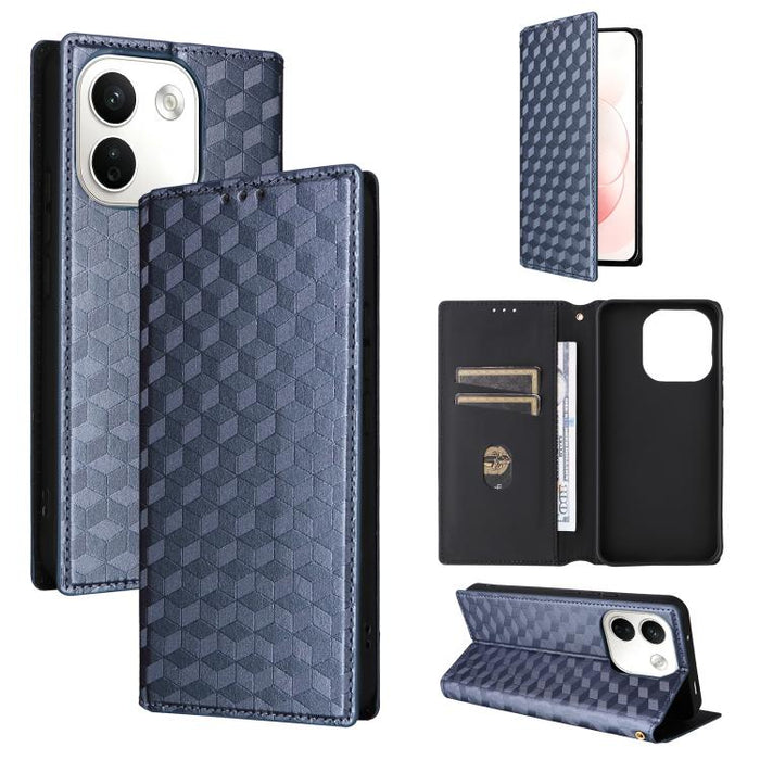 Funda de cuero plegable con textura de cuadrícula cúbica para teléfono, For Redmi A7 Pro 171mm / Poco C85x 5G, For Redmi 15a 5G, For Redmi Turbo 5 Max / Poco X8 Pro Max, For Redmi Turbo 5 5G / Poco X8 Pro 5G                                             ...