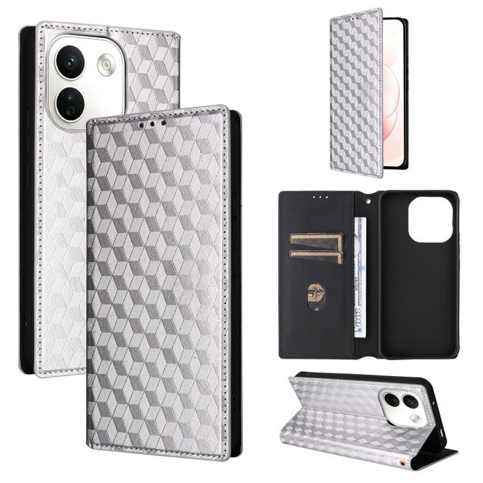 Funda de cuero plegable con textura de cuadrícula cúbica para teléfono, For Redmi A7 Pro 171mm / Poco C85x 5G, For Redmi 15a 5G, For Redmi Turbo 5 Max / Poco X8 Pro Max, For Redmi Turbo 5 5G / Poco X8 Pro 5G                                             ...