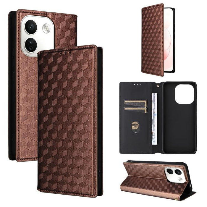 Funda de cuero plegable con textura de cuadrícula cúbica para teléfono, For Redmi A7 Pro 171mm / Poco C85x 5G, For Redmi 15a 5G, For Redmi Turbo 5 Max / Poco X8 Pro Max, For Redmi Turbo 5 5G / Poco X8 Pro 5G                                             ...