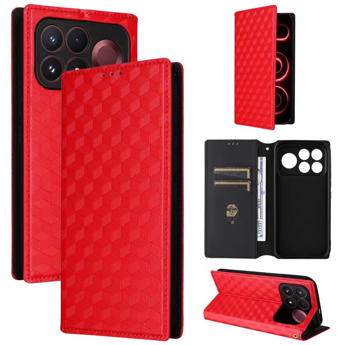 Funda de cuero plegable con textura de cuadrícula cúbica para teléfono, For Redmi Note 17 5G / 4G Global / 5G India 169.7mm, For Redmi 17C 5G, For Redmi Note 17 Pro+ 5G Global 163.4mm, For Redmi 17 5G / 4G Global 170mm, For Redmi 17C 4G / 14C / 14R / A...