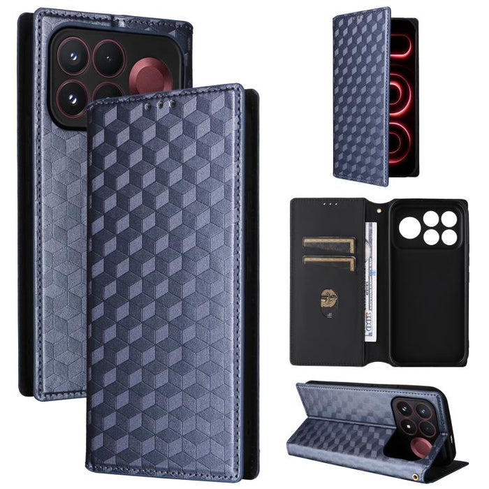 Funda de cuero plegable con textura de cuadrícula cúbica para teléfono, For Redmi Note 17 5G / 4G Global / 5G India 169.7mm, For Redmi 17C 5G, For Redmi Note 17 Pro+ 5G Global 163.4mm, For Redmi 17 5G / 4G Global 170mm, For Redmi 17C 4G / 14C / 14R / A...