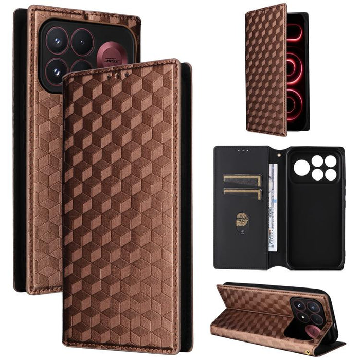 Funda de cuero plegable con textura de cuadrícula cúbica para teléfono, For Redmi Note 17 5G / 4G Global / 5G India 169.7mm, For Redmi 17C 5G, For Redmi Note 17 Pro+ 5G Global 163.4mm, For Redmi 17 5G / 4G Global 170mm, For Redmi 17C 4G / 14C / 14R / A...