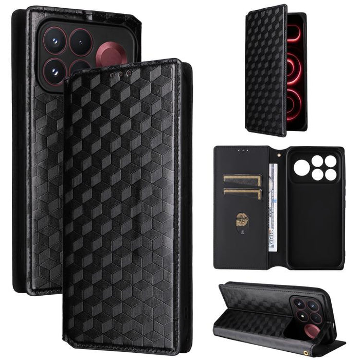 Funda de cuero plegable con textura de cuadrícula cúbica para teléfono, For Redmi Note 17 5G / 4G Global / 5G India 169.7mm, For Redmi 17C 5G, For Redmi Note 17 Pro+ 5G Global 163.4mm, For Redmi 17 5G / 4G Global 170mm, For Redmi 17C 4G / 14C / 14R / A...