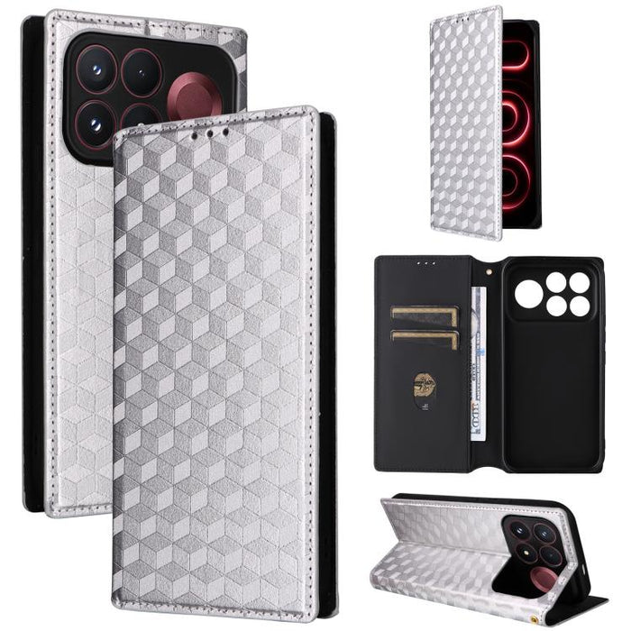 Funda de cuero plegable con textura de cuadrícula cúbica para teléfono, For Redmi Note 17 5G / 4G Global / 5G India 169.7mm, For Redmi 17C 5G, For Redmi Note 17 Pro+ 5G Global 163.4mm, For Redmi 17 5G / 4G Global 170mm, For Redmi 17C 4G / 14C / 14R / A...