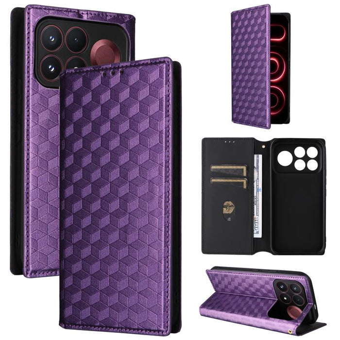 Funda de cuero plegable con textura de cuadrícula cúbica para teléfono, For Redmi Note 17 5G / 4G Global / 5G India 169.7mm, For Redmi 17C 5G, For Redmi Note 17 Pro+ 5G Global 163.4mm, For Redmi 17 5G / 4G Global 170mm, For Redmi 17C 4G / 14C / 14R / A...