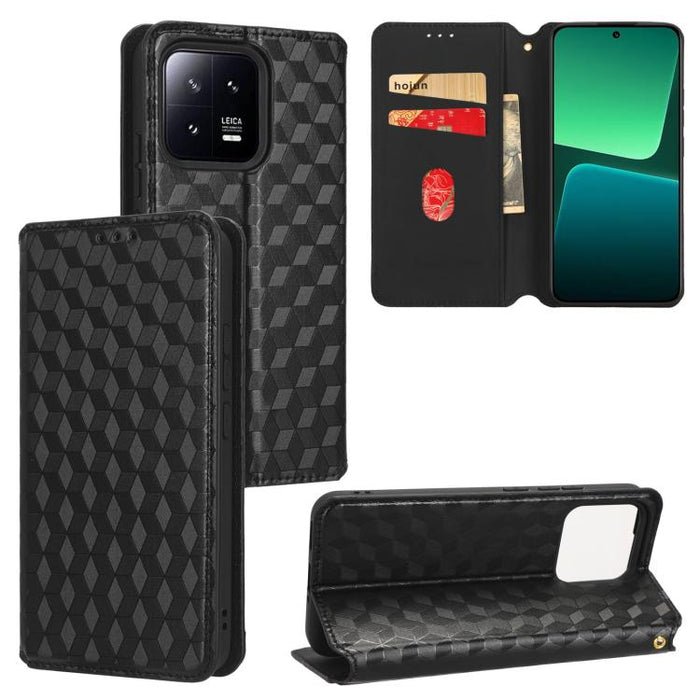 Funda de cuero plegable con textura de cuadrícula cúbica para teléfono, For Xiaomi 14, For Xiaomi Poco M6 Pro 5G / Redmi 12 5G, For Xiaomi 13T 5G / 13T Pro 5G, For Xiaomi Poco F5 5G / Redmi Note 12 Turbo 5G, For Xiaomi Poco F5 Pro 5G, For Xiaomi 13 Ult...